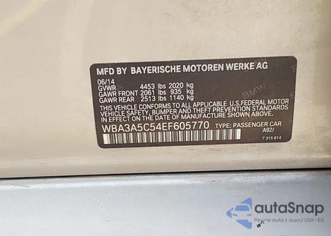 2014 BMW 328I z USA, uszkodzony, nr VIN WBA3A5C54EF605770